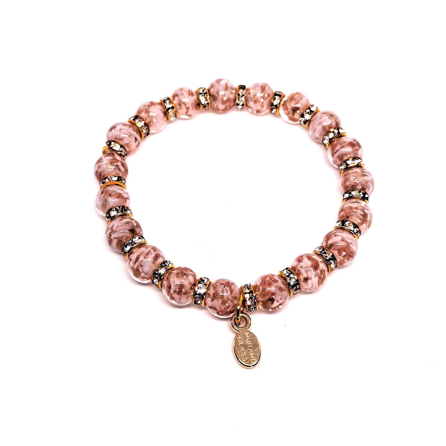 Pink Murano glass bracelet with rhinestones