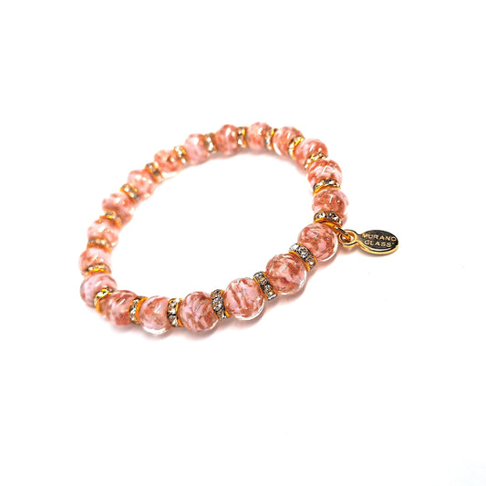 Pink Murano glass bracelet with rhinestones