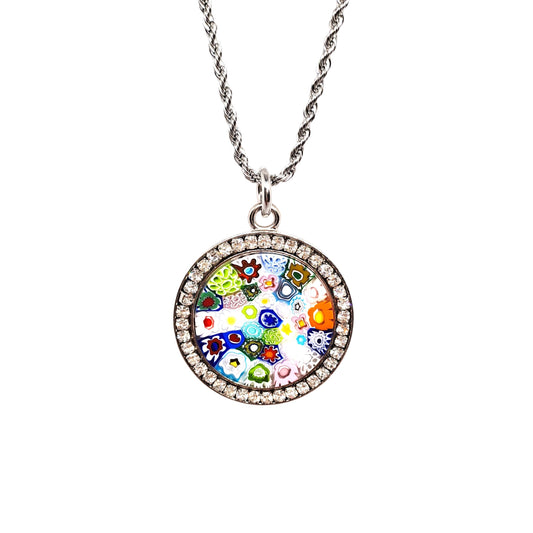 Metal pendant with Murrina glass and rhinestones