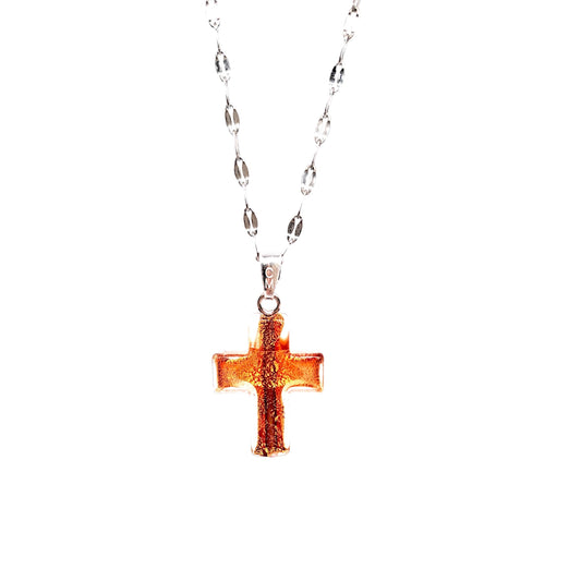 Murano glass gold cross charm. Small.