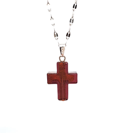 Murano glass maroon cross charm. Small.