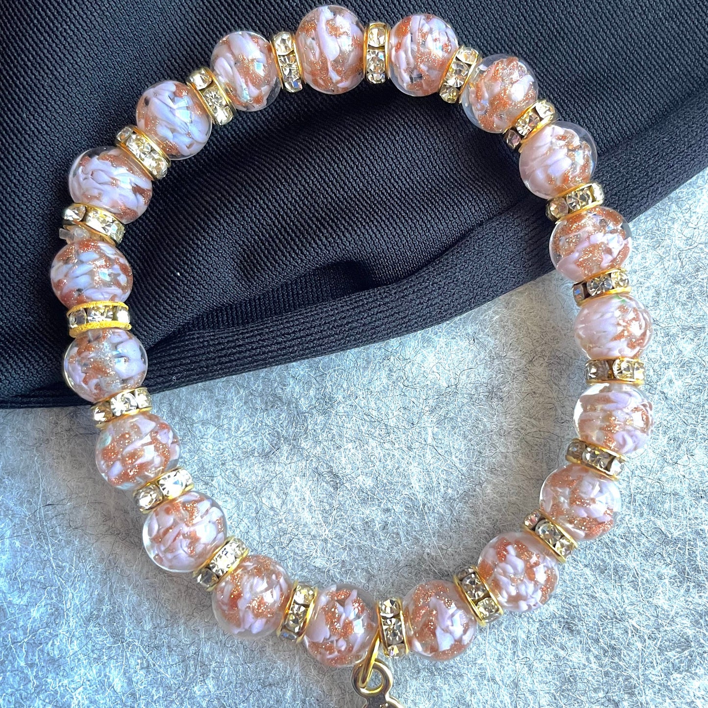 Pink Murano glass bracelet with rhinestones