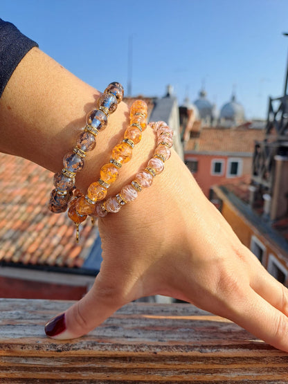 Pink Murano glass bracelet with rhinestones