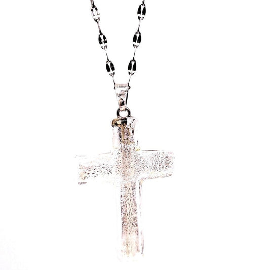 White Murano glass cross charm. Large.